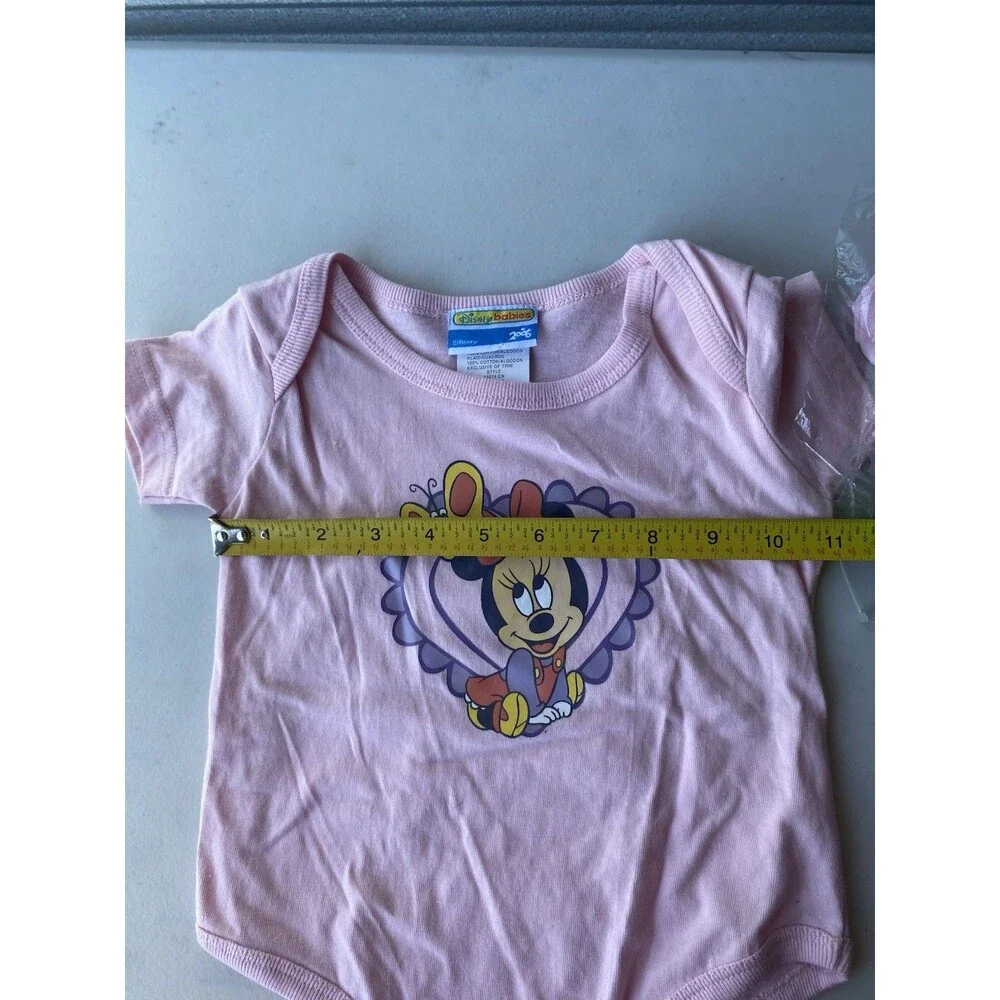 Vintage Disney Babies Minnie Mouse Bodysuit Pink 6-9M Booties Set NWOT